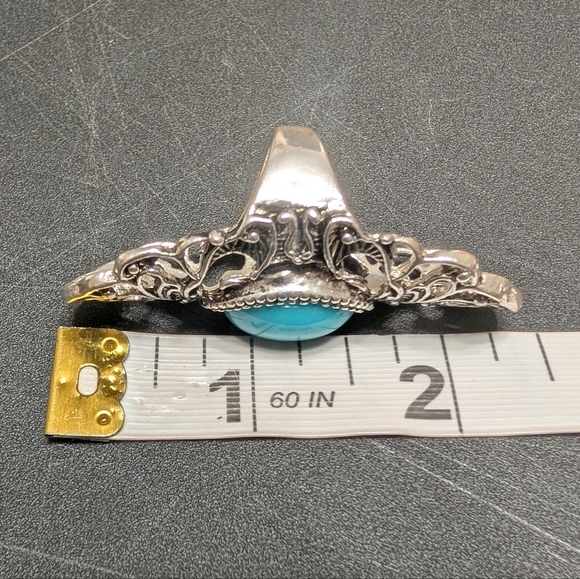 Elegant Silver Filigree Oval Turquoise Boho Statement Ring Size 10 - Picture 4 of 5